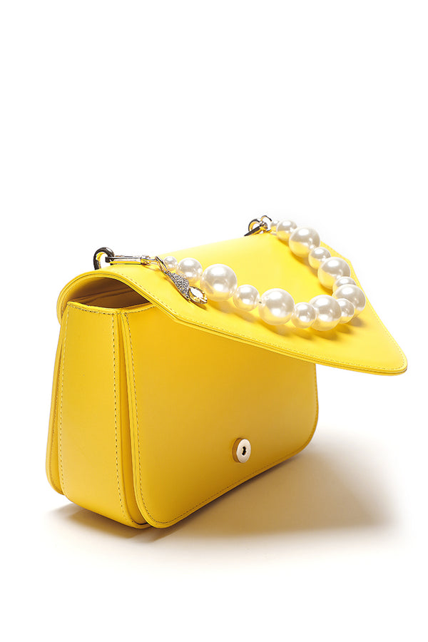 Choice Solid Flap Pearl Handbag Yellow