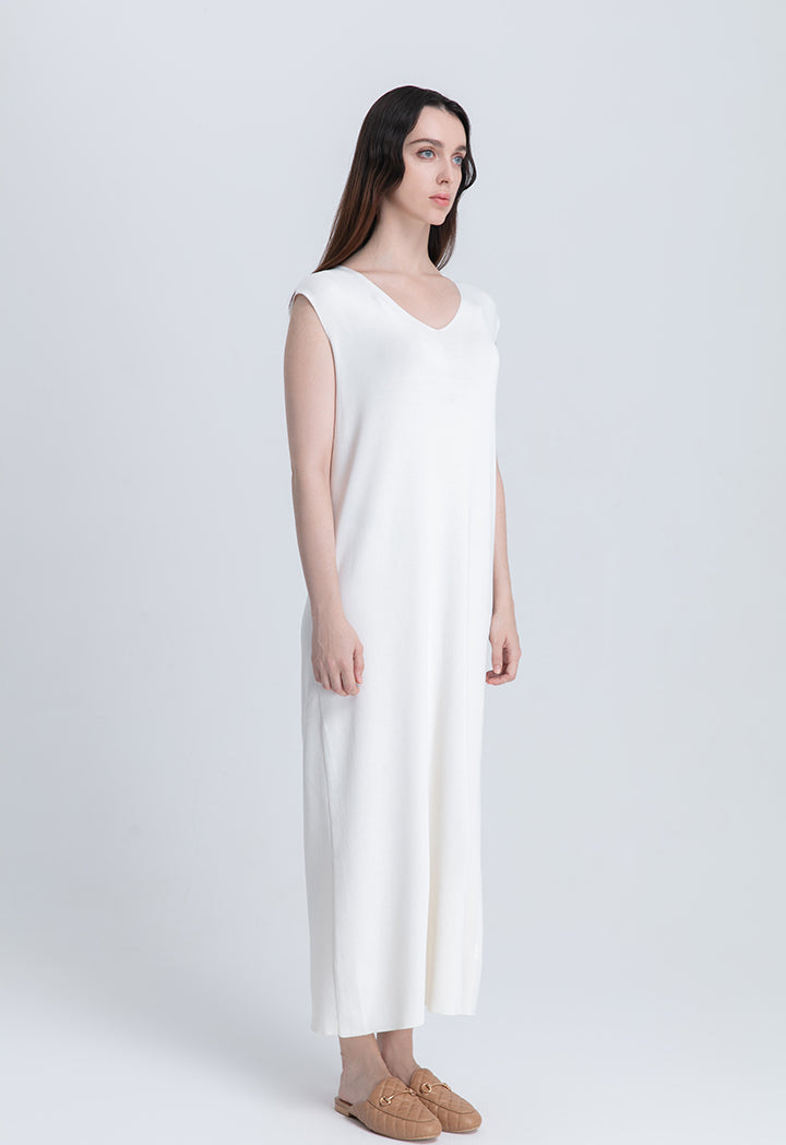 Choice V-Neck Sleeveless Knitted Dress Winter White