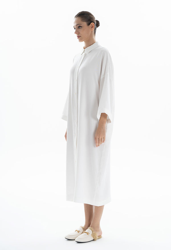 Choice Drop Shoulder Trendy Tone Dress White