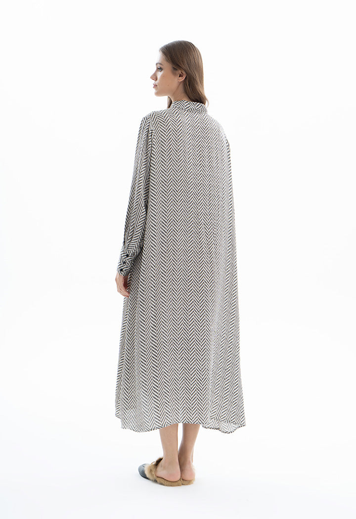 Choice Chevron Pattern Shirt Dress Offwhite