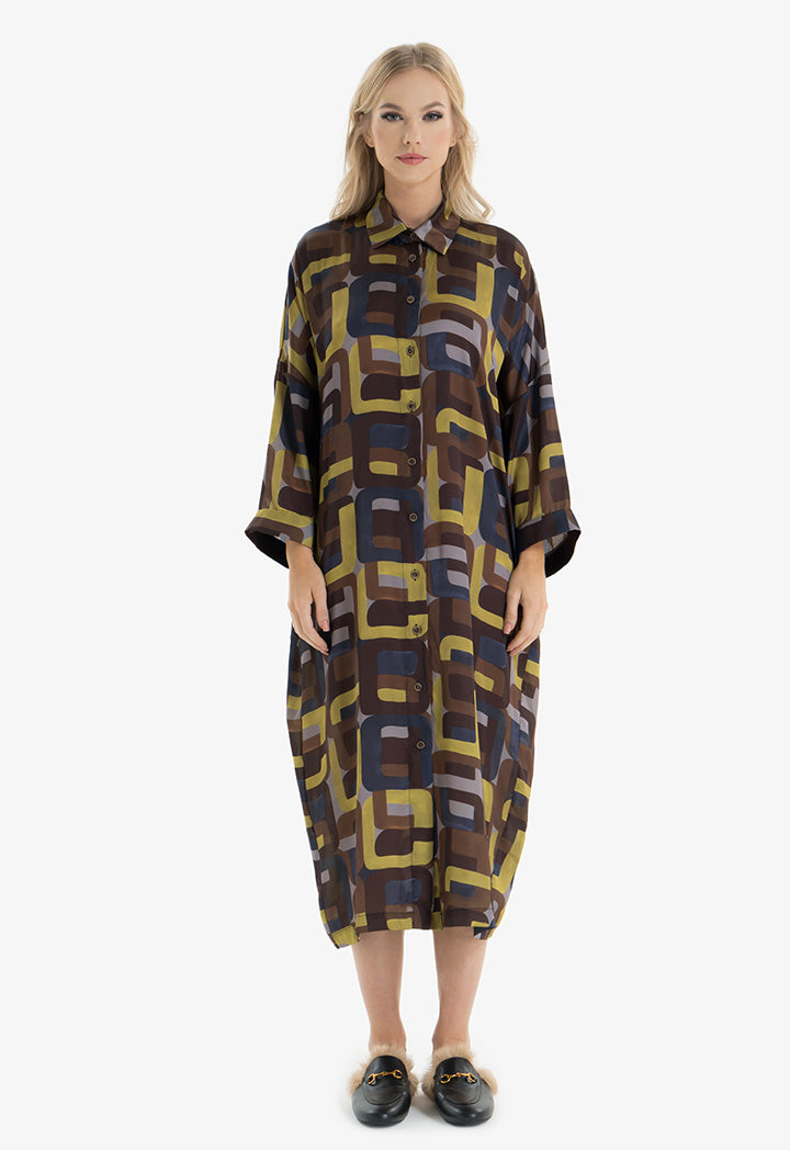 Choice Geographic Pattern Shirt Dress Navy