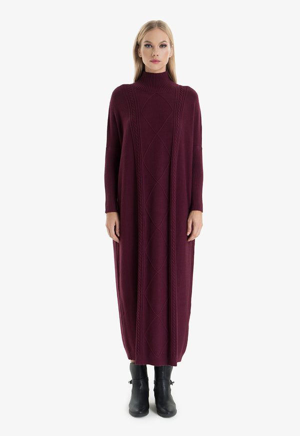 Choice Cable Knit Pattern Maxi Dress Burgundy