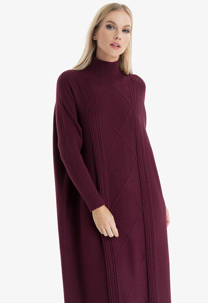Choice Cable Knit Pattern Maxi Dress Burgundy