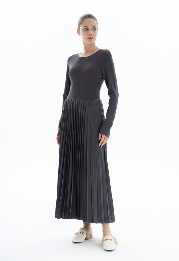Choice Knitted Dress With Pleated Detail Dark Grey