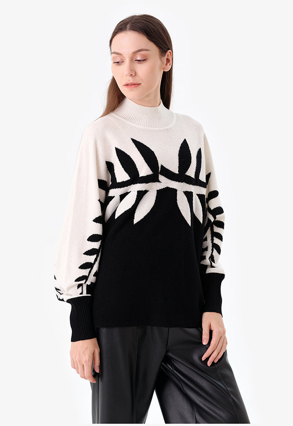 Choice Leaf Pattern Sweater Black