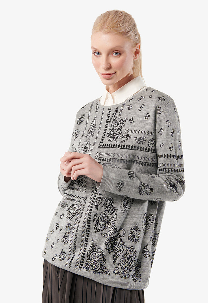 Choice Patterned Oversize Sweater Grey