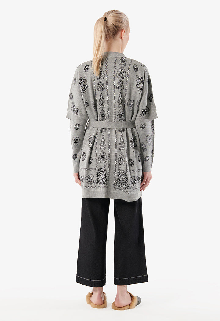Choice Patterned Outerwear With Belt Grey