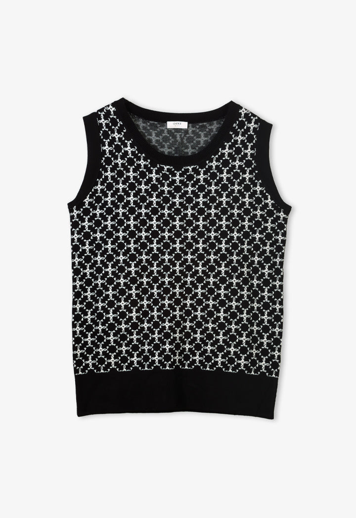 Choice Knitted Sleeveless Monogram Top Black/Cream