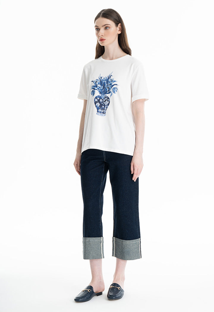 Choice Floral Vase Printed T-Shirt Offwhite