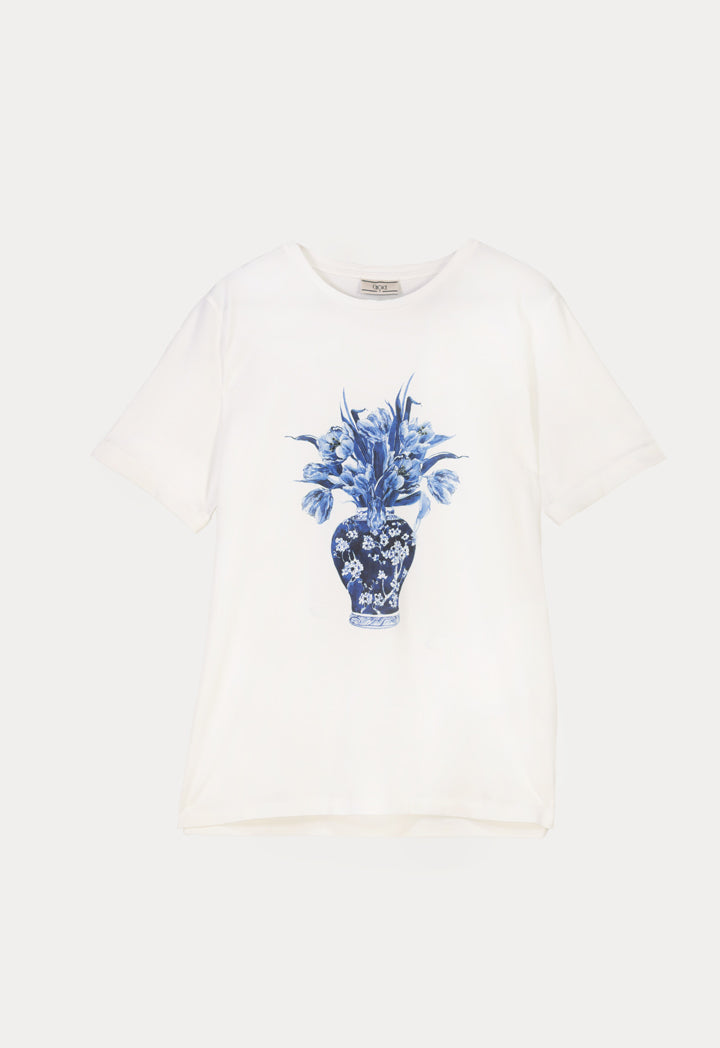 Choice Floral Vase Printed T-Shirt Offwhite