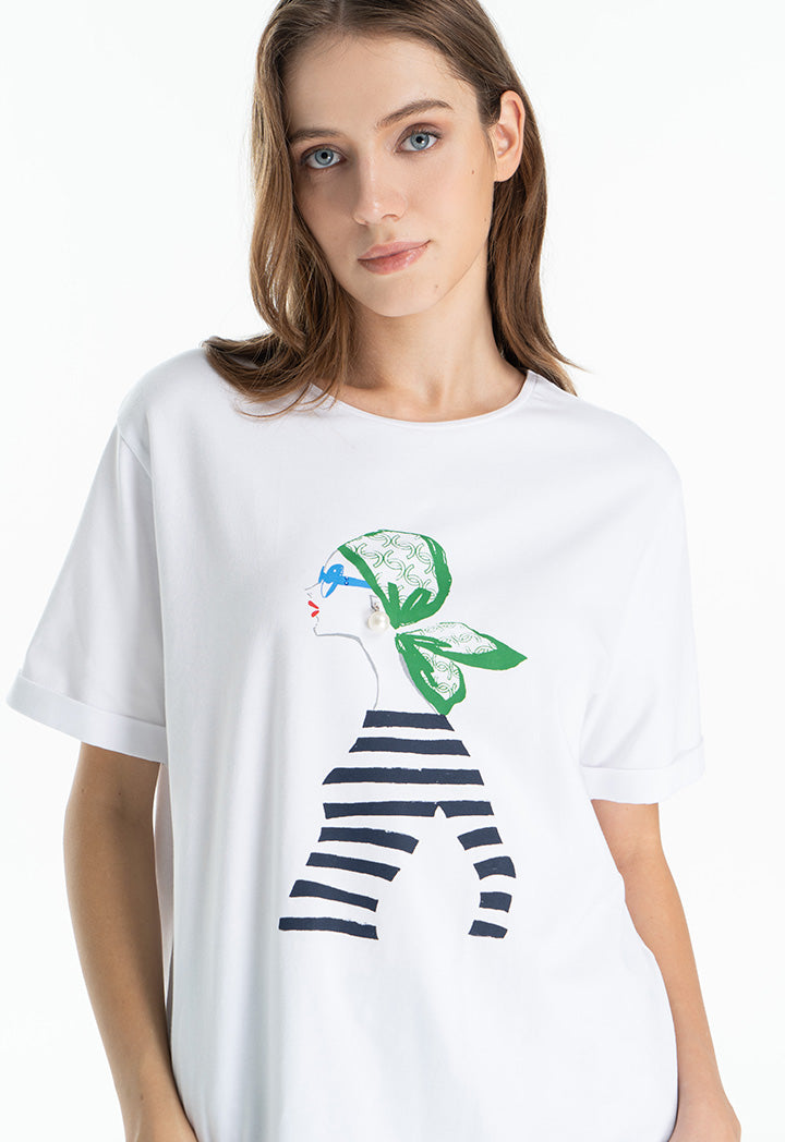 Choice Classic Lady Motif Printed T-Shirt Offwhite