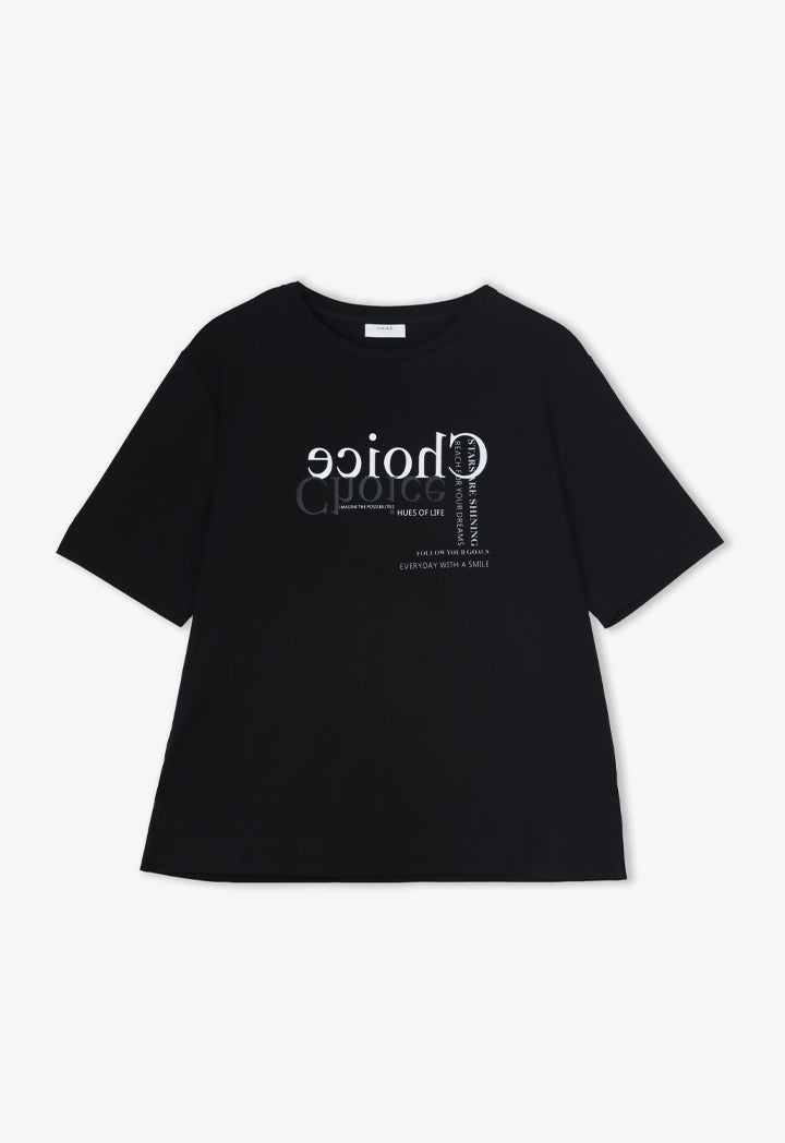Choice Printed Motif At Front T-Shirt Black