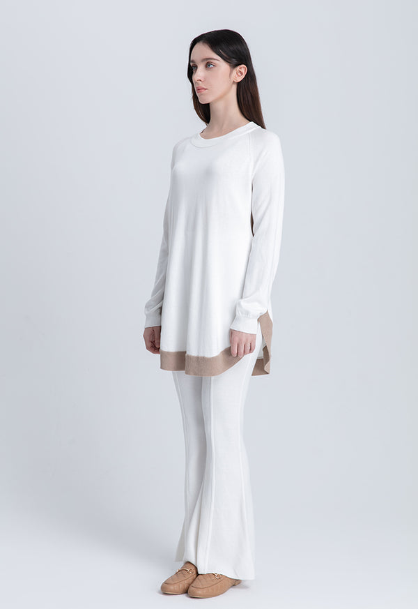 Choice Knitted Flared Hem High Rise Pants Winter White