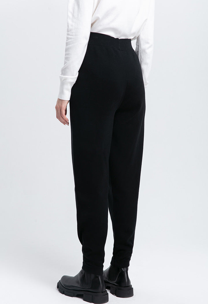 Choice Solid Color Drawstring Knitted High Rise Pants Black