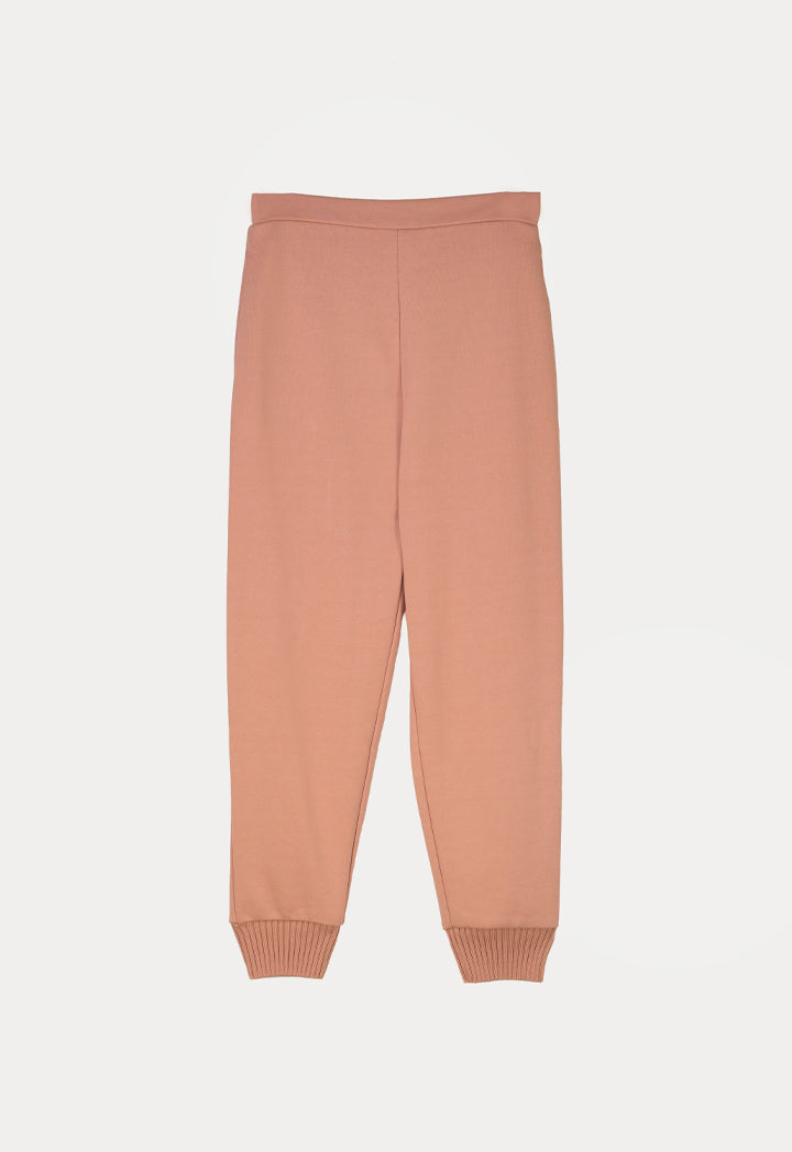 Choice Knitted Cuff Elastic Back Waist Pants Apricot