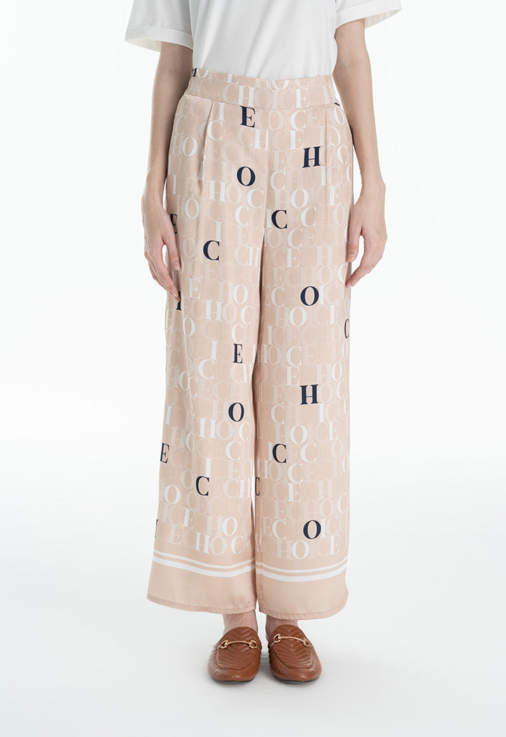 Choice Contrast Text Printed Culottes Beige