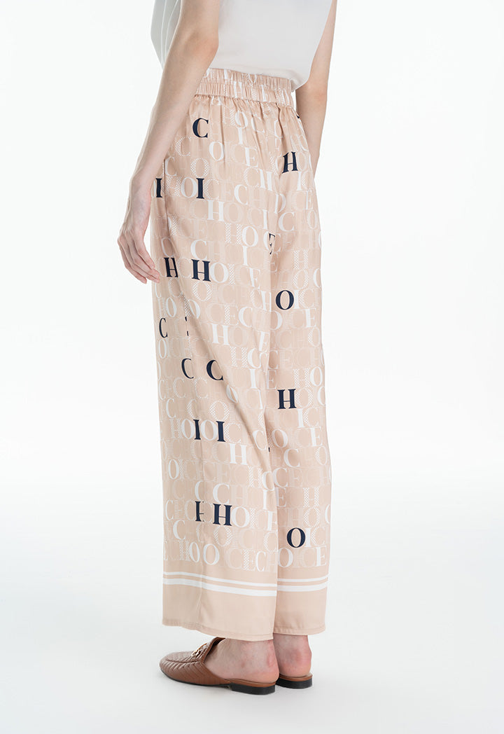 Choice Contrast Text Printed Culottes Beige