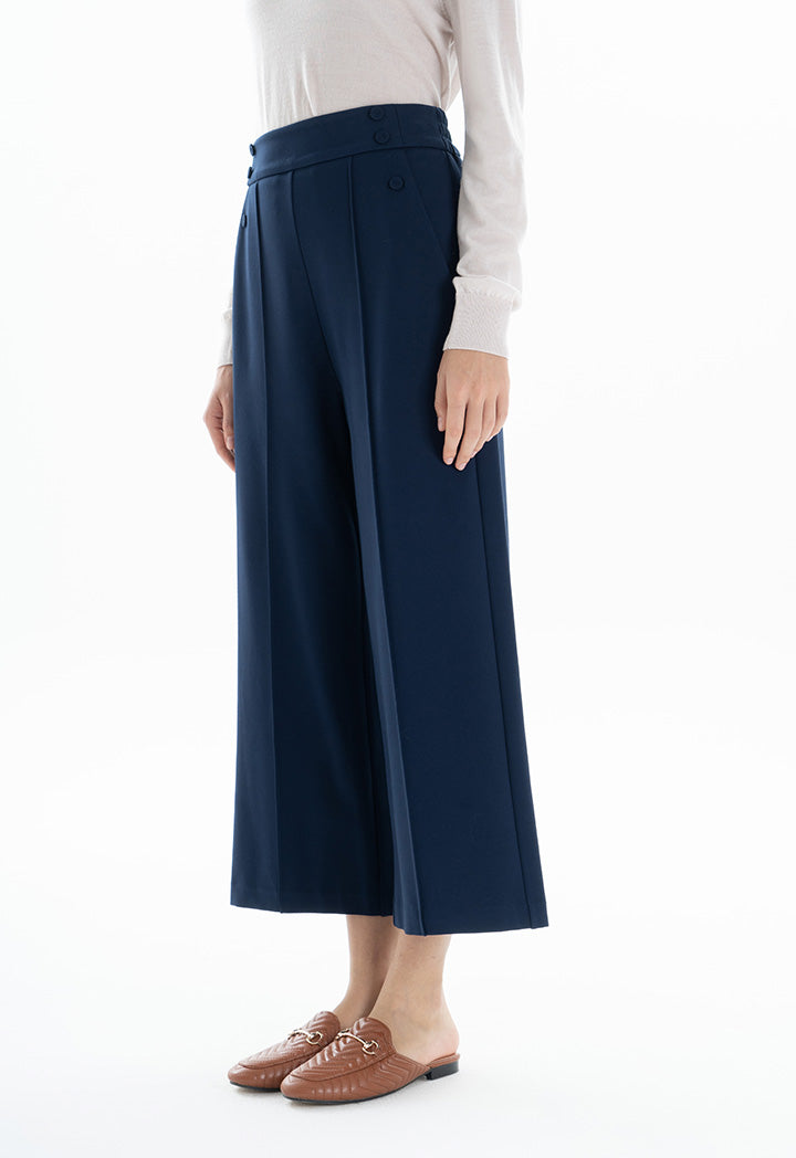 Choice Buttoned Pleated Culottes Navy