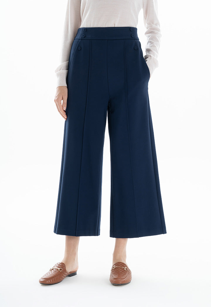 Choice Buttoned Pleated Culottes Navy