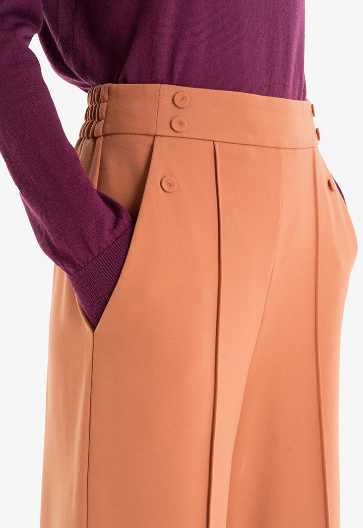 Choice Buttoned Pleated Culottes Brown