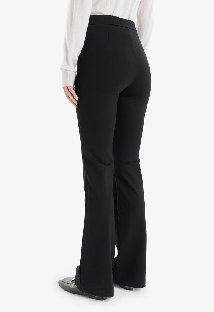 Choice Knitted Bell Bottom Solid Pants Black