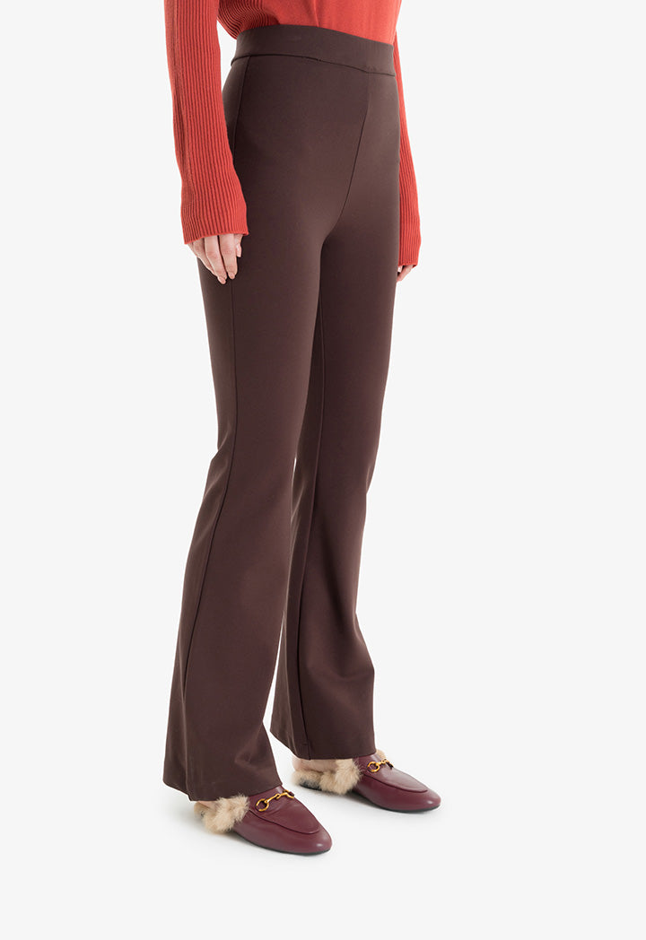 Choice Knitted Bell Bottom Solid Pants Brown