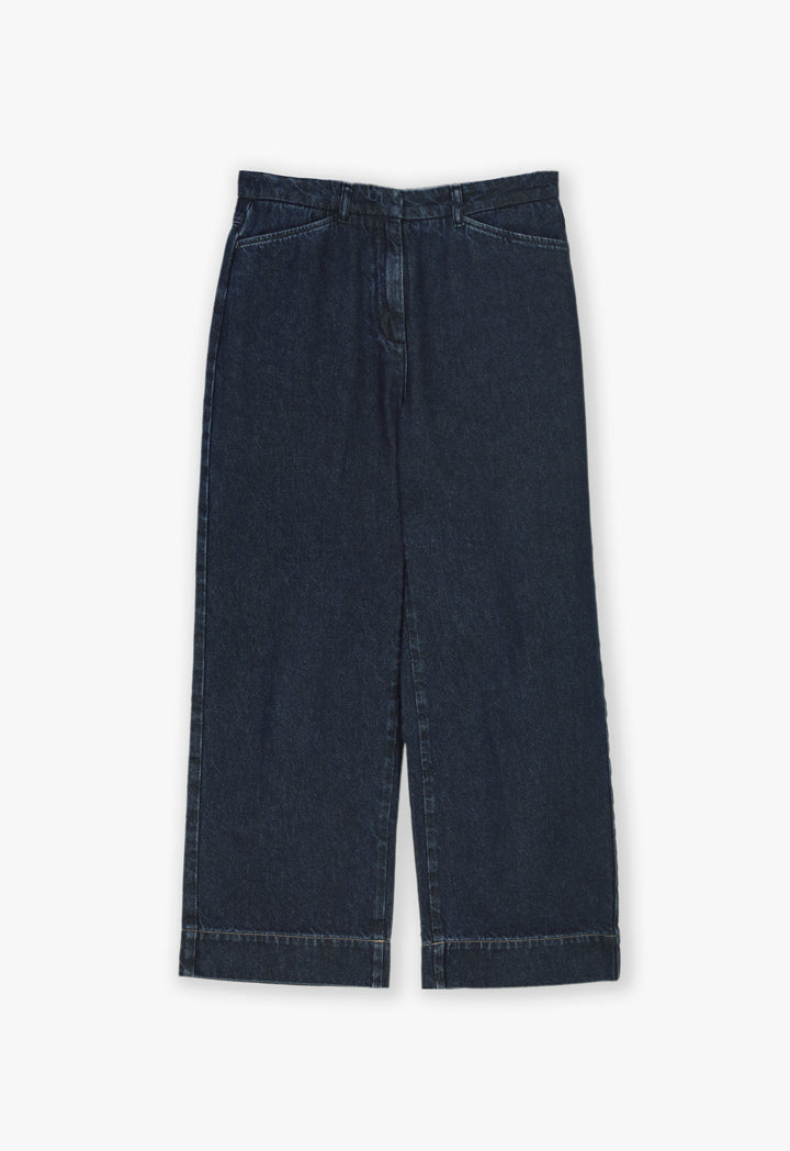 Choice Solid Denim Wide Pants Navy