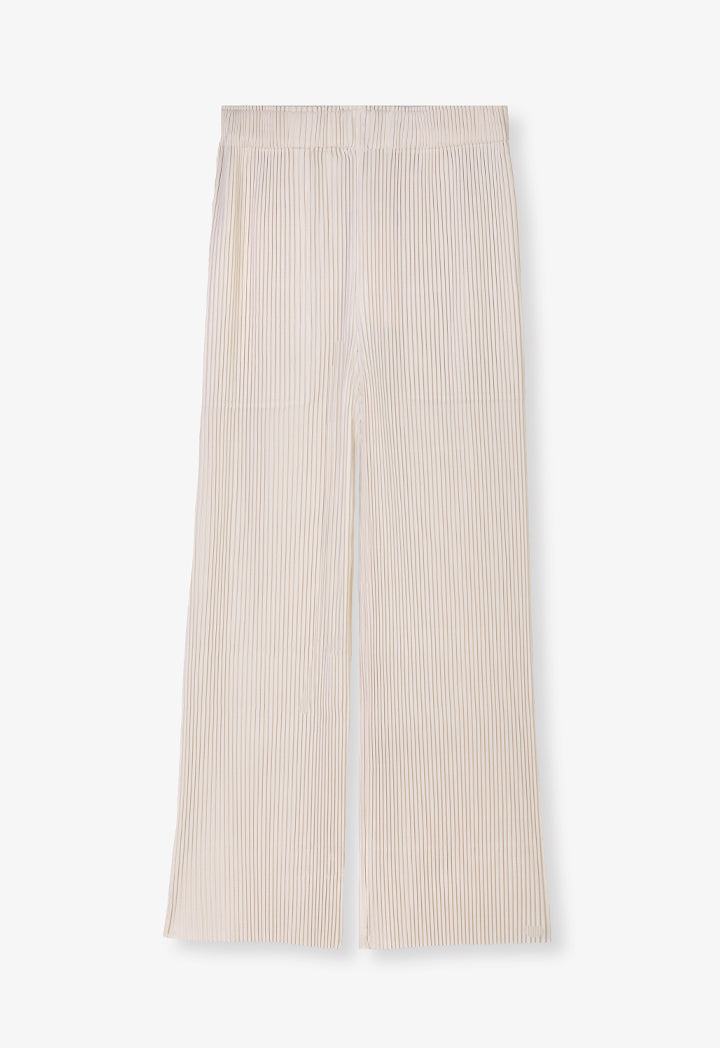 Choice Solid Wide Legs Pleated Trousers Cream
