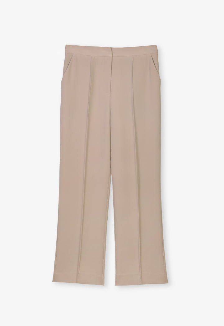 Choice Pin Tuck Straight Legs Trousers Taupe