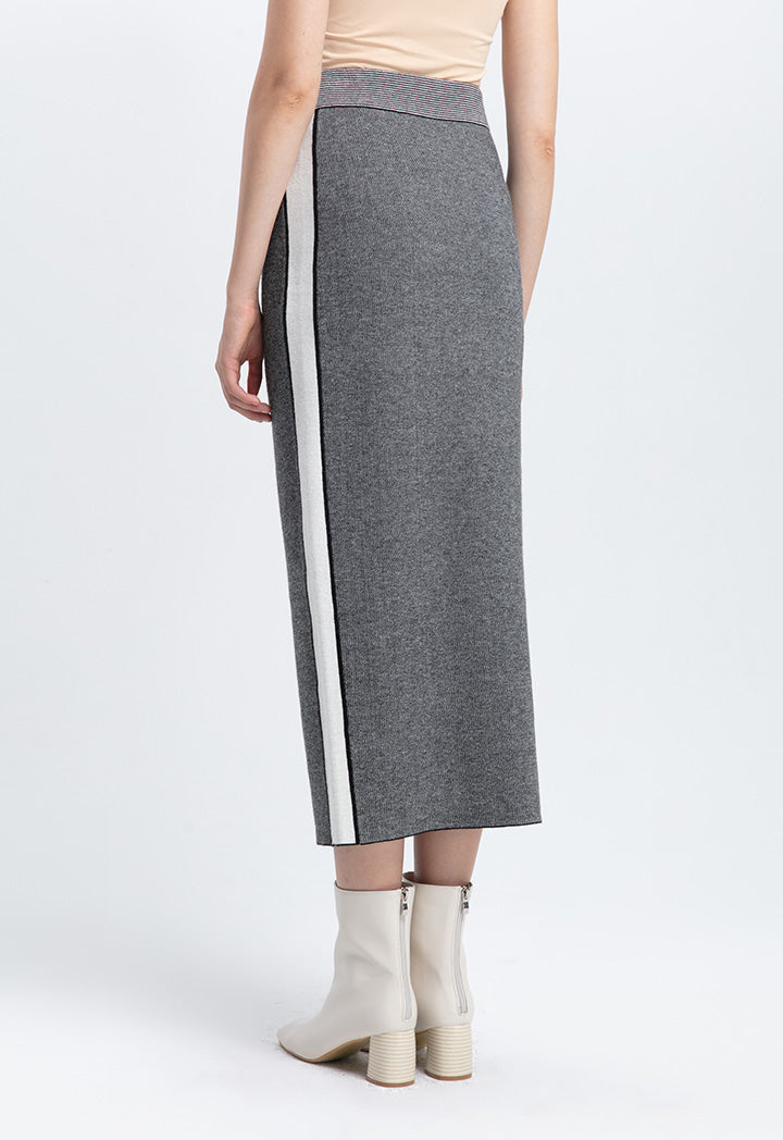 Choice Knitted Side Stripe Tube Skirt Grey Melange