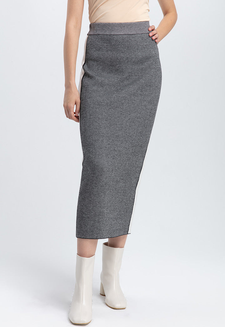 Choice Knitted Side Stripe Tube Skirt Grey Melange