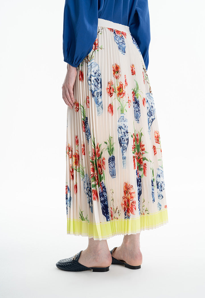 Choice Floral Print Pleated Flared Skirt Multicolor