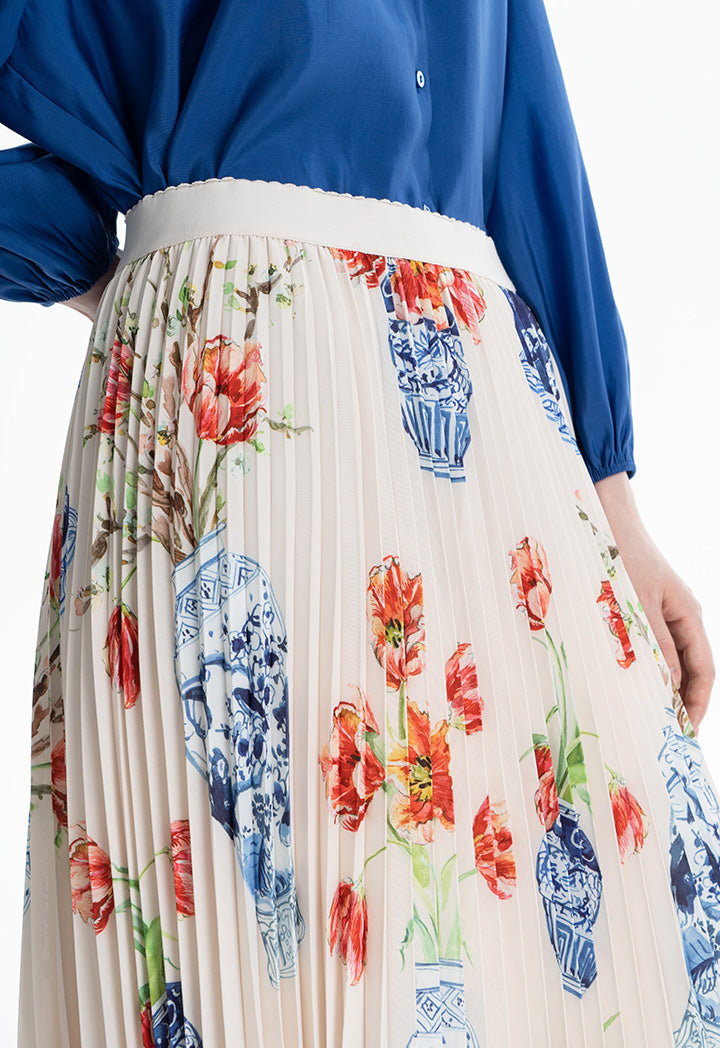 Choice Floral Print Pleated Flared Skirt Multicolor