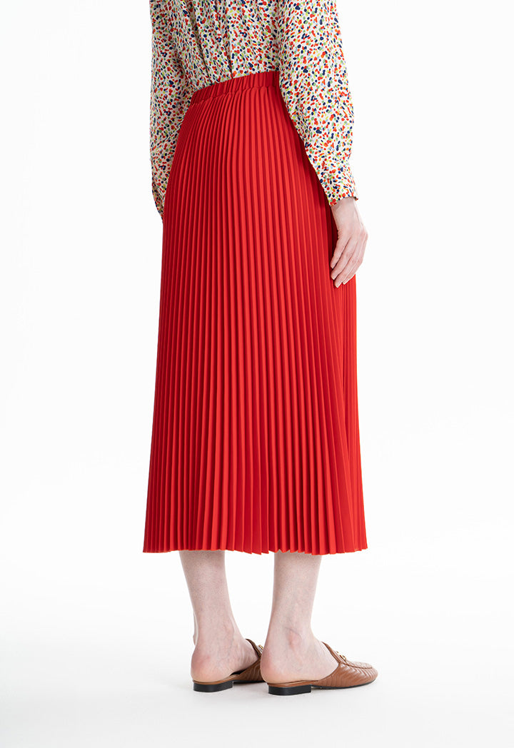 Choice Pin Pleated Maxi Solid Skirt Red