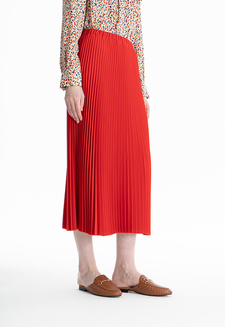 Choice Pin Pleated Maxi Solid Skirt Red