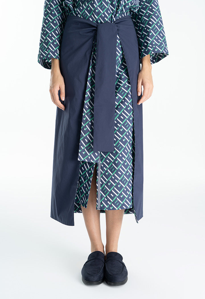 Choice Letter Printed Wrap Skirt  Navy