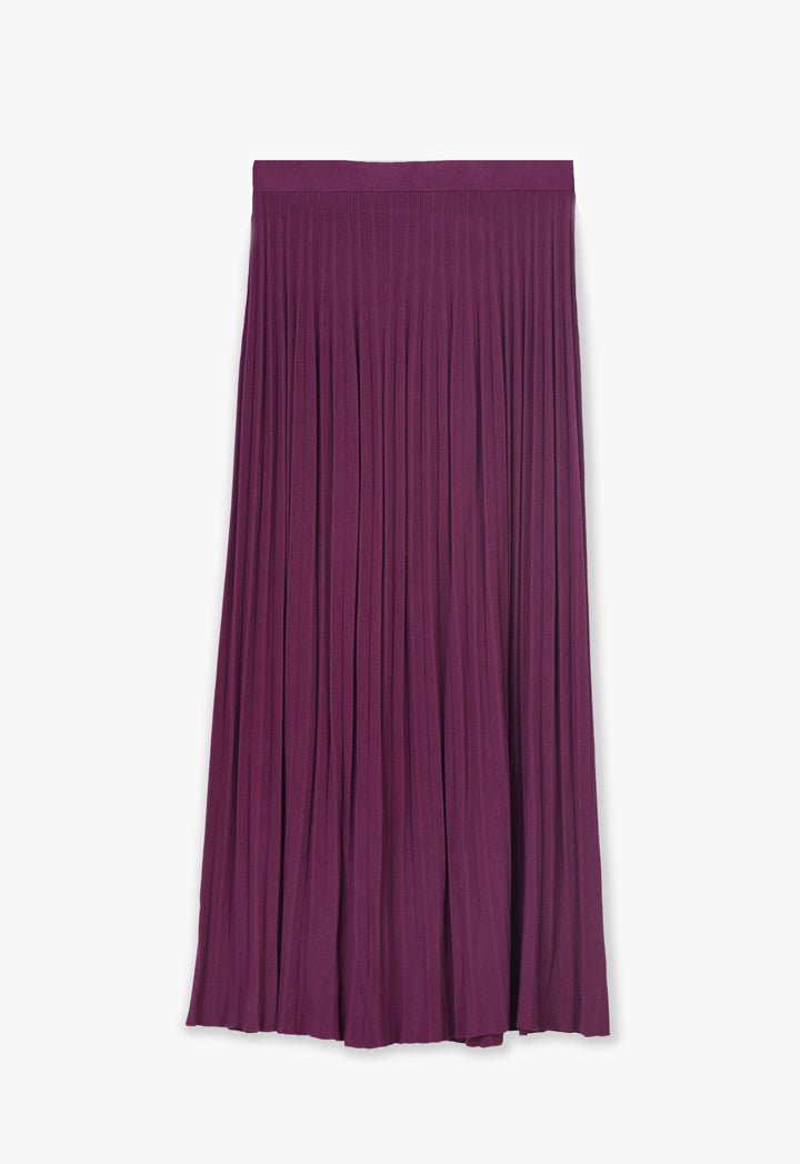 Choice Solid Knitted Flared Skirt Burgundy