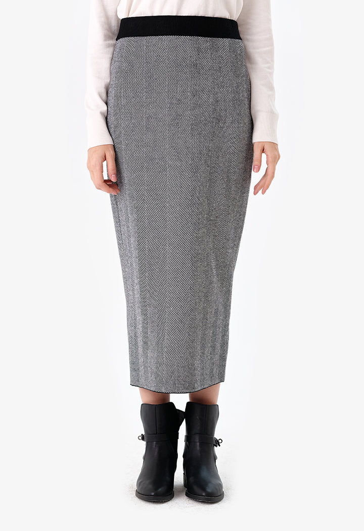 Choice Patterned Pencil Skirt Offwhite
