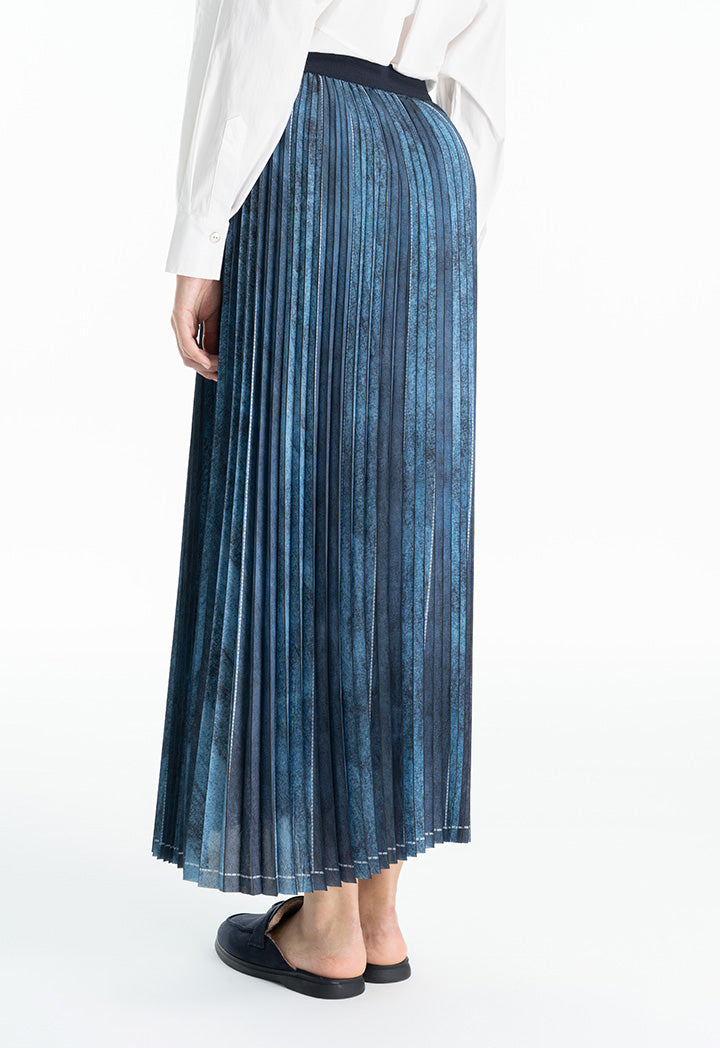 Choice Textured Printed Pleated Skirt Navy
