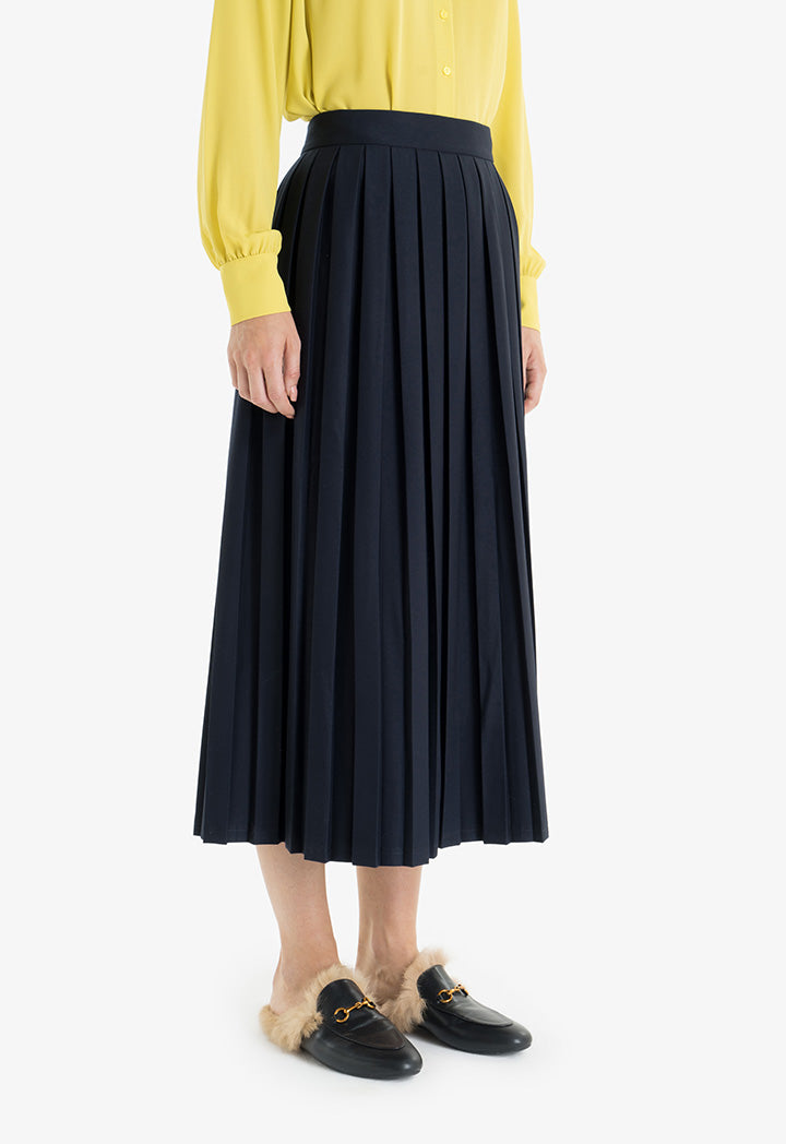 Choice Allover Pleated Midi Skirt Navy