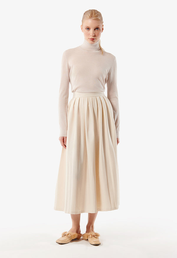 Choice Allover Pleated Midi Skirt White