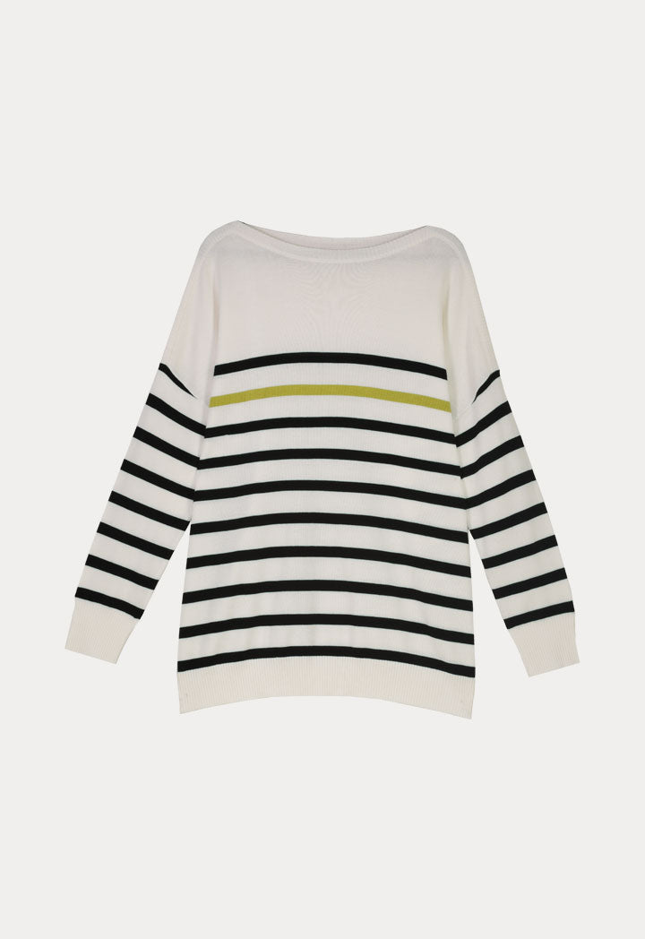 Choice Striped Boat Neck Knitted Blouse Offwhite/Black Stripes
