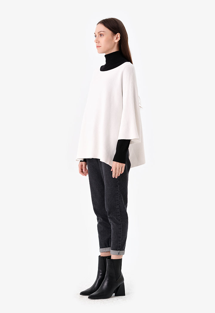 Choice Side Slit Textured Knitted Blouse Offwhite