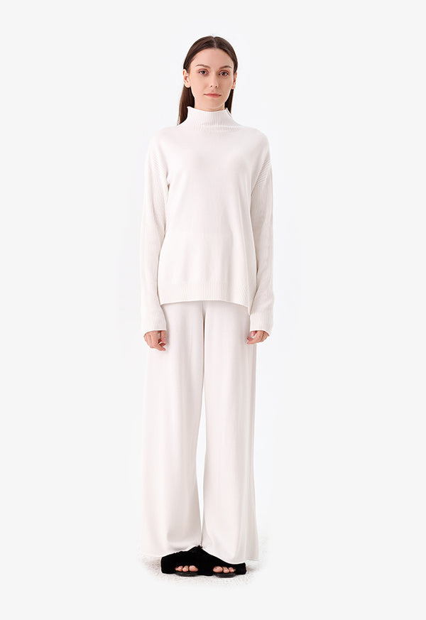 Choice High Neck Ribbed Knitted Top Offwhite