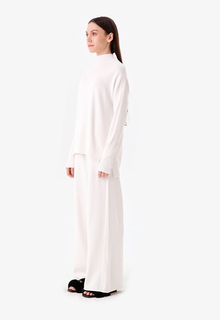 Choice High Neck Ribbed Knitted Top Offwhite