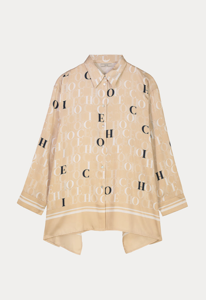 Choice Contrast Text Printed Shirt Beige