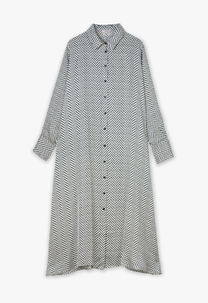 Choice Chevron Pattern Shirt Dress Offwhite