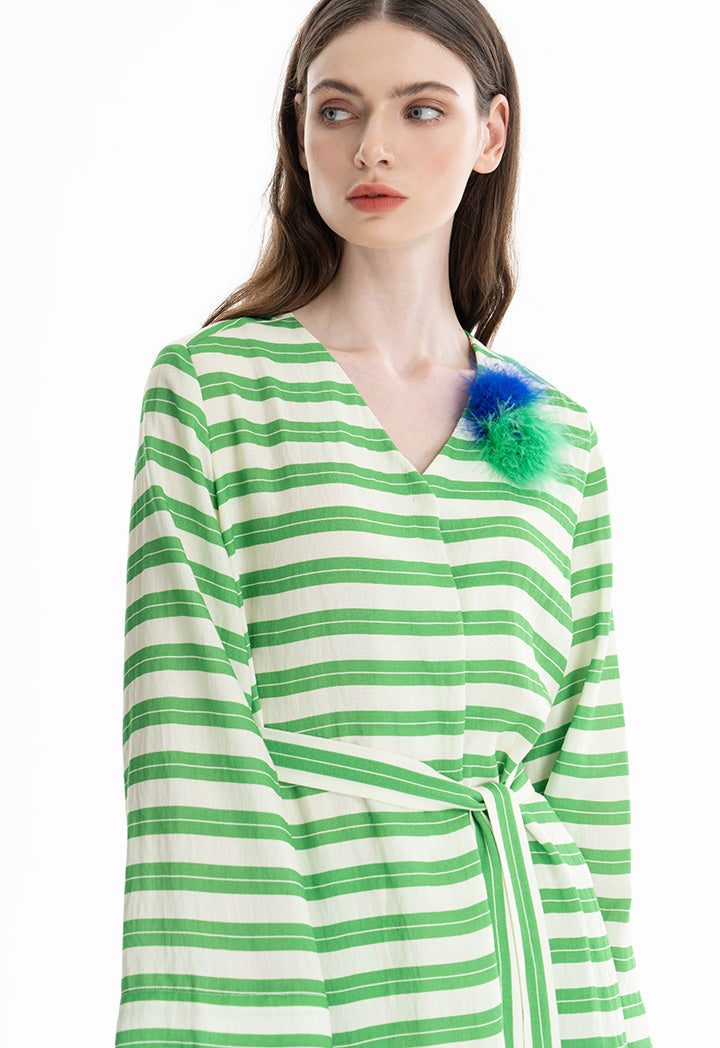 Choice Contrast Vertical Stripe Outer Jacket Green