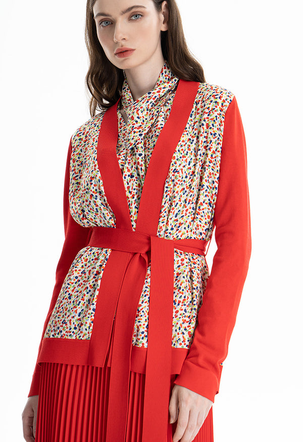 Choice Printed Block Jacket With Belt Red