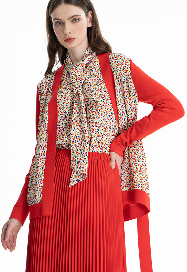 Choice Printed Block Jacket With Belt Red